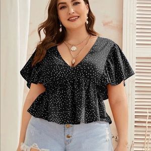 Shein Plus Flutter Sleeve Polka Dot Peplum Top 3X